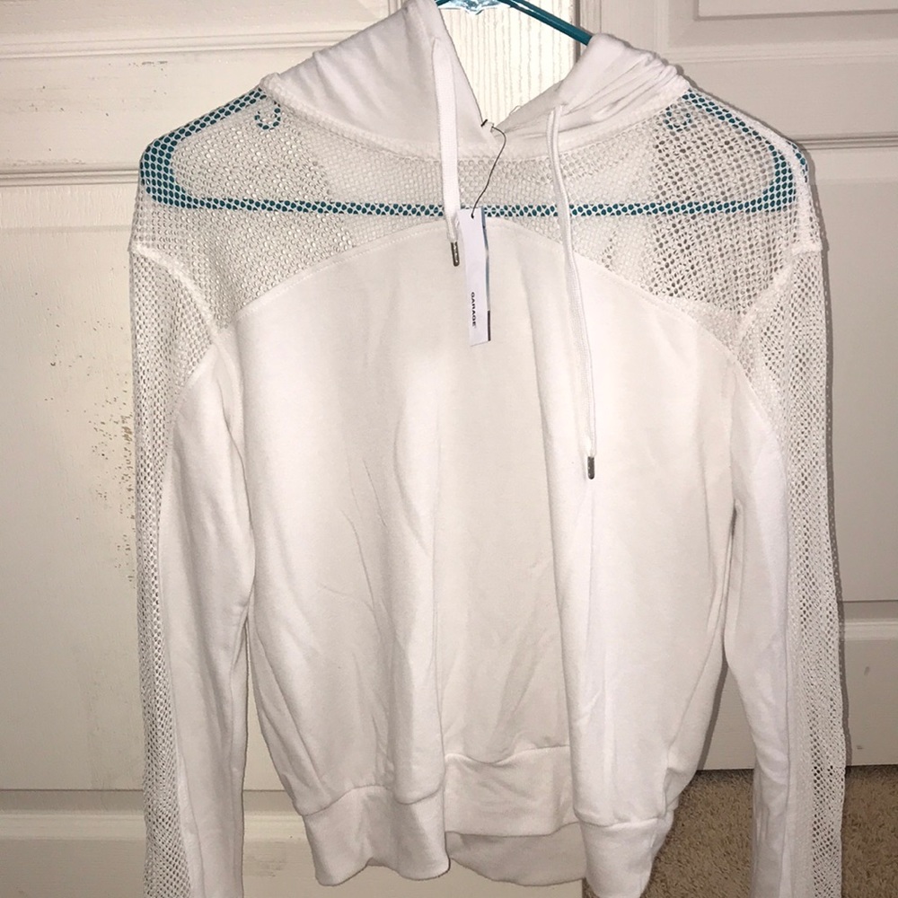Garage Brand white hoodie with mesh detailing